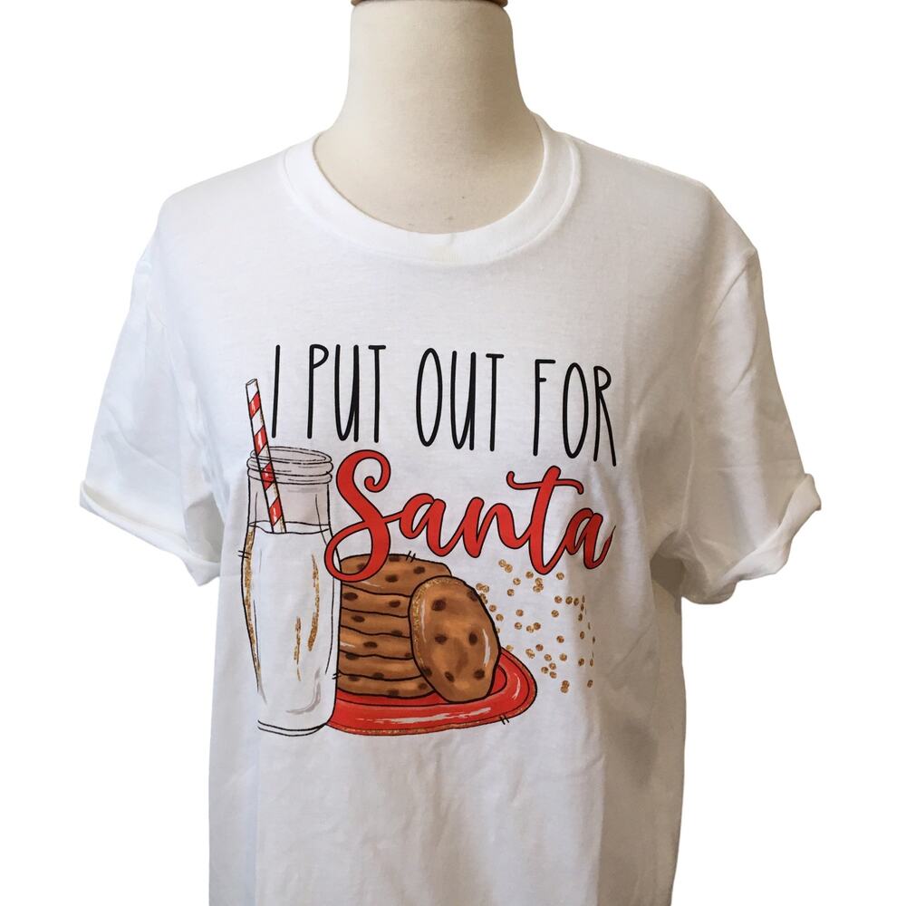 I Put Out For Santa Funny Unisex Christmas Short Sleeve Cotton T-shirt Size Med